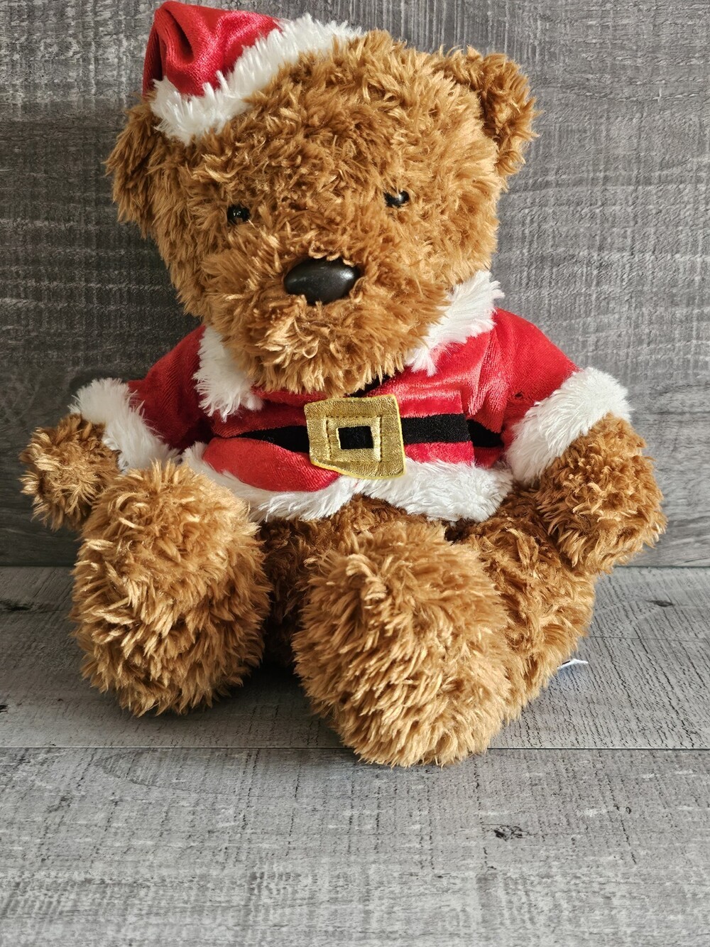 Aurora Tan Christmas Bear Plush Red Santa Claus Suit Hat 12" Stuffed Animal